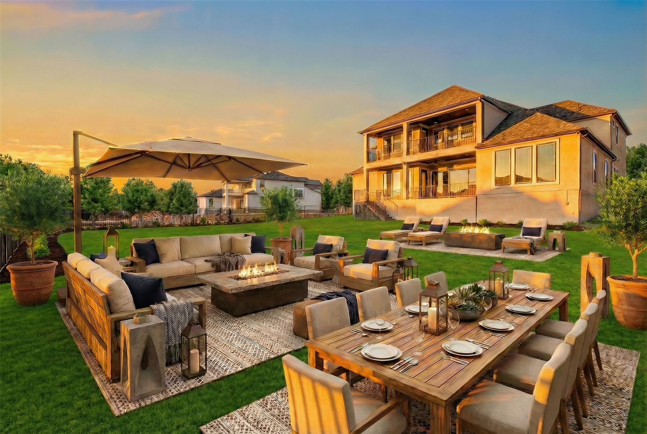 2660 Novara Trail Leander, TX 78641 - Photo 19 of 25 a roof deck with a table and chairs under an umbrella