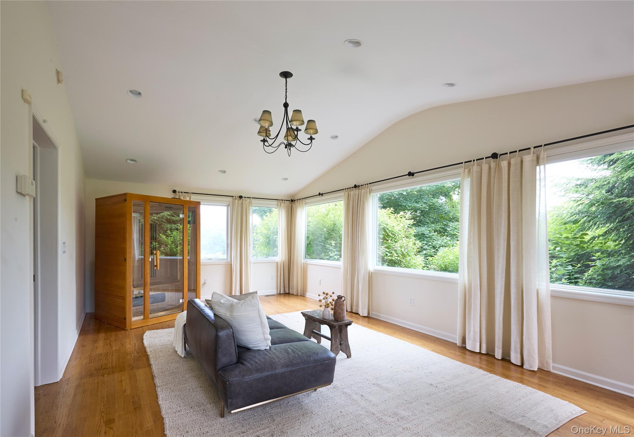 2039 Salt Point Turnpike Salt Point, NY 12578 - Photo 15 of 45 Living room with plenty of natural light, lofted ceiling, a chandelier, and light wood-type flooring
