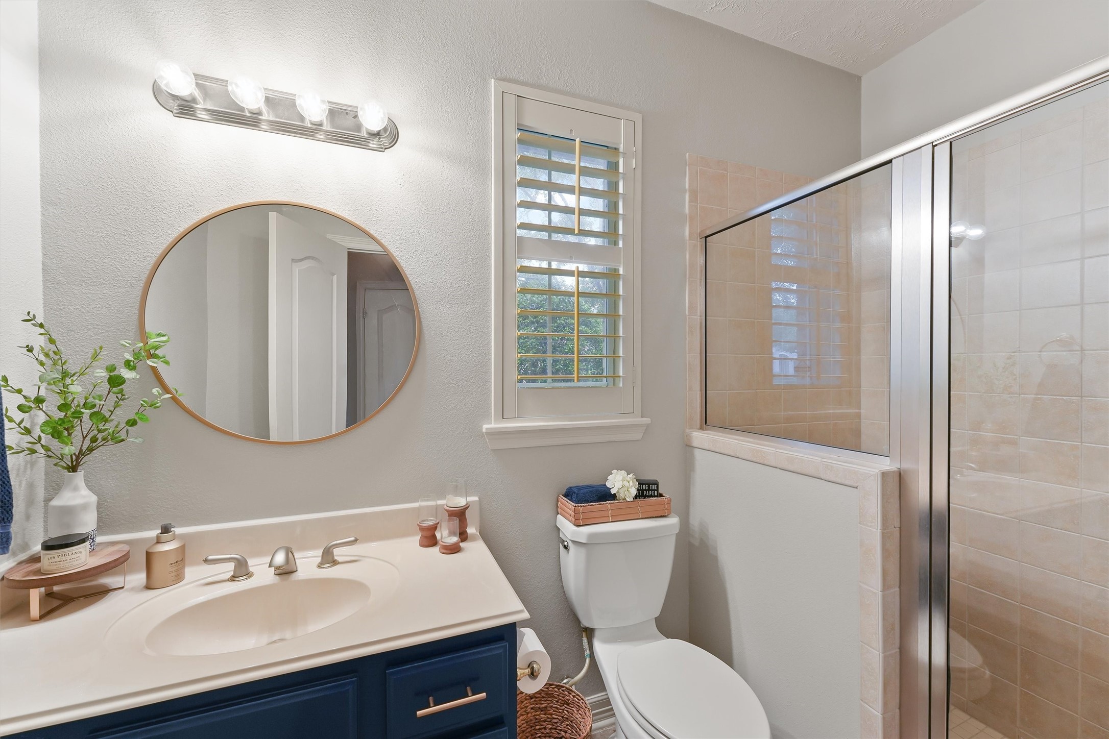 2818 Shallow Springs Court Manvel, TX 77578 - Photo 17 of 41 a bathroom with a toilet a sink and a mirror