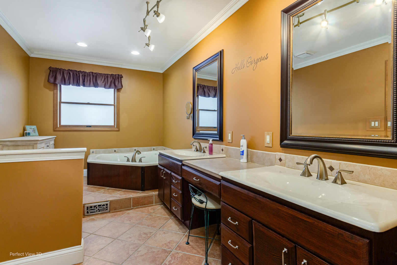 1910 Hampton Court Plainfield, IL 60586 - Photo 22 of 36 a spacious bathroom with a granite countertop sink and a mirror