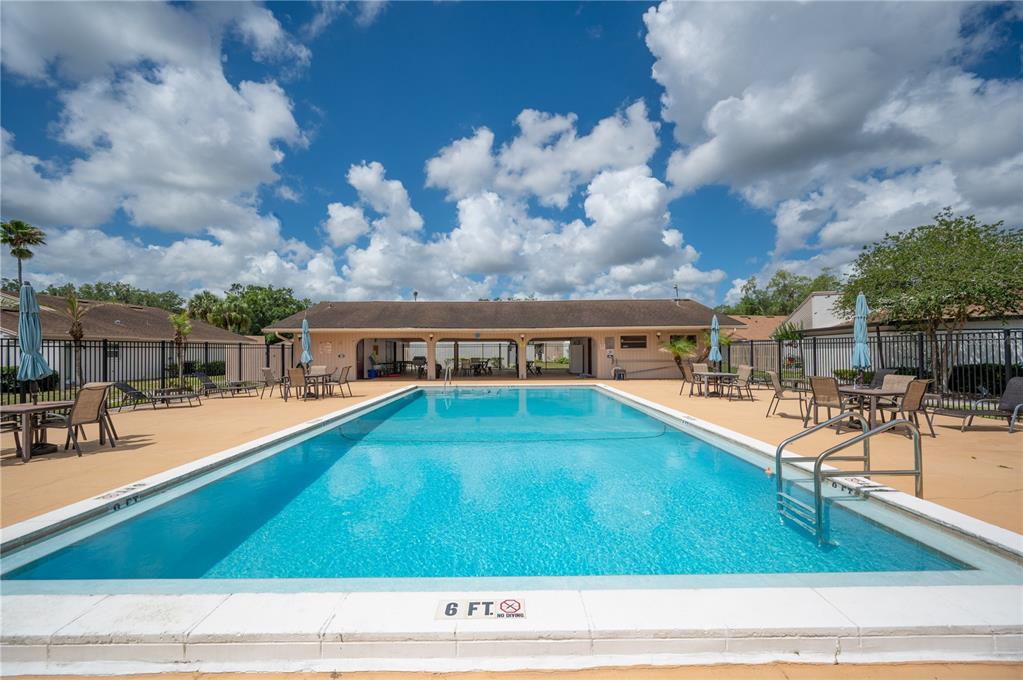 4231 Oak Loop, Unit 51 Mulberry, FL 33860 - Photo 26 of 29 a swimming pool with lawn chairs and large tree