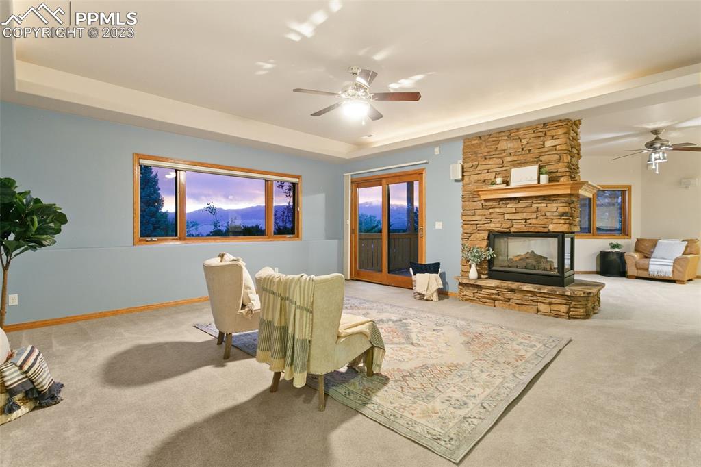 4120 Saddle Rock Road Colorado Springs, CO 80918 - Photo 38 of 50 a living room with furniture a fireplace and potted plants