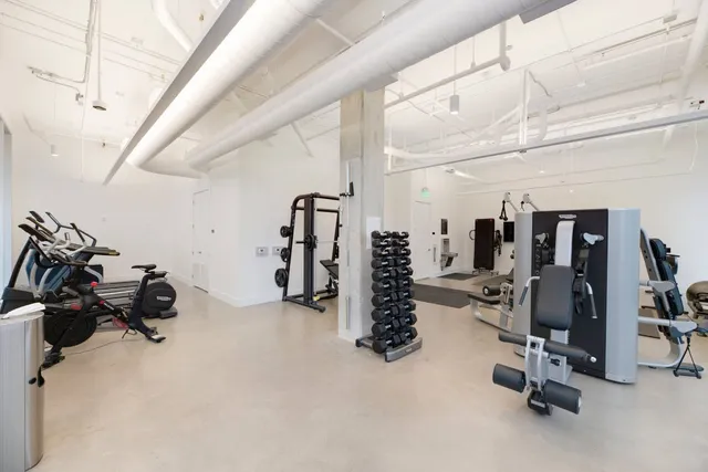 a view of a room with gym equipment