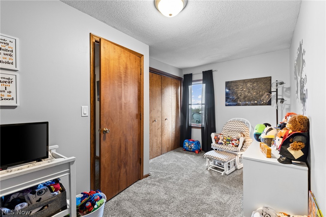 64508 Slade Road Cambridge, OH 43725 - Photo 29 of 50 Recreation room featuring a textured ceiling and light colored carpet