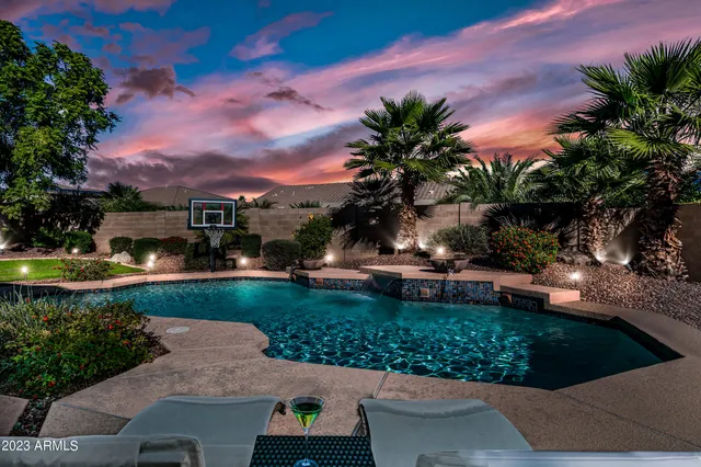 a view of a garden with houses