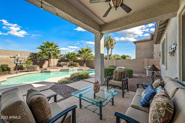 a building outdoor space with patio furniture