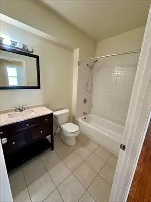 a bathroom with a double vanity sink toilet mirror and bathtub
