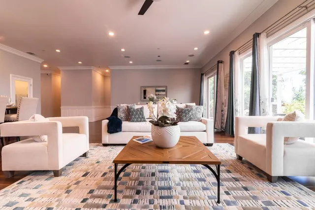 a view of dining room and cabinets
