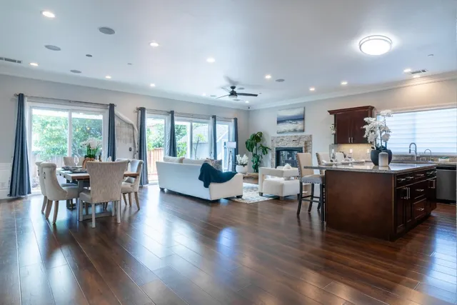 a view of backyard with outdoor seating