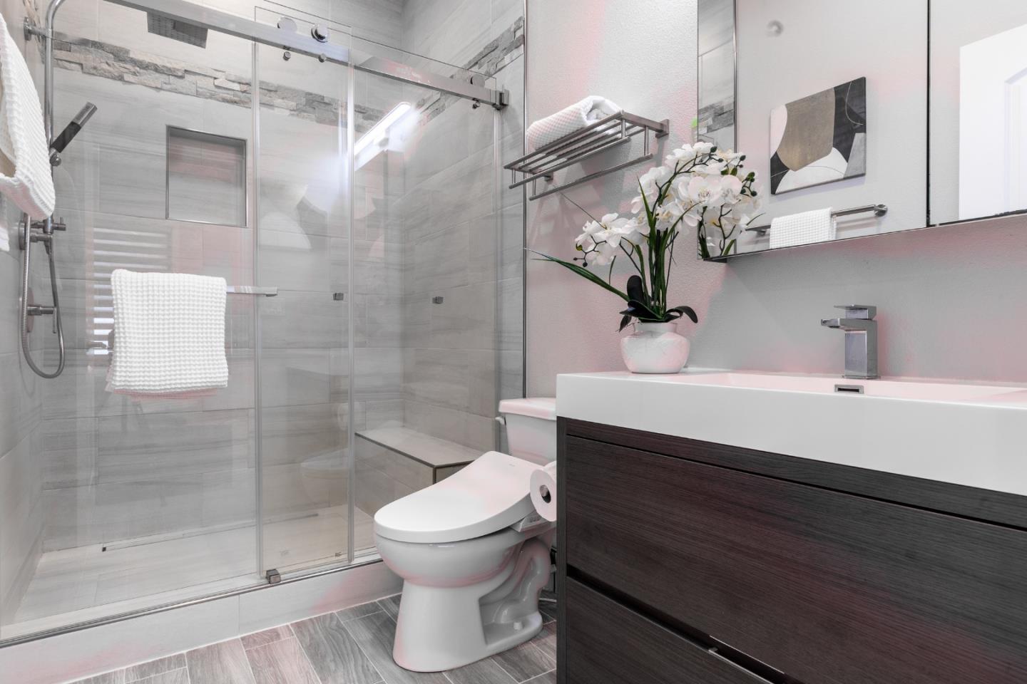 1258 South Stelling Road Cupertino, CA 95014 - Photo 42 of 56 a bathroom with a sink a toilet and shower