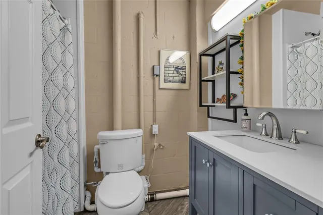 a bathroom with a toilet a sink and mirror