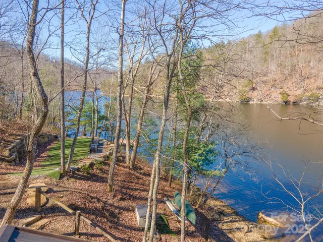 a view of a lake with a mountain