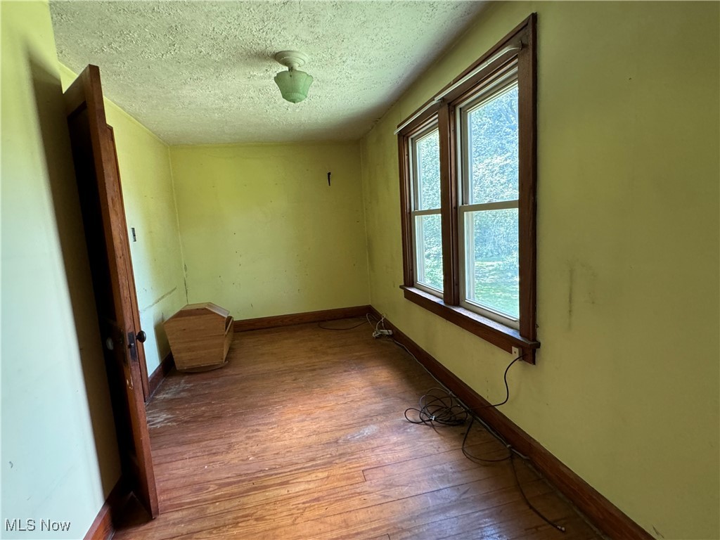 4034 North Bend Road Ashtabula, OH 44004 - Photo 14 of 29 Unfurnished room with a textured ceiling, hardwood / wood-style flooring, and a healthy amount of sunlight