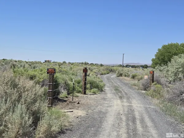 a view of a dry yard with wooden fence
