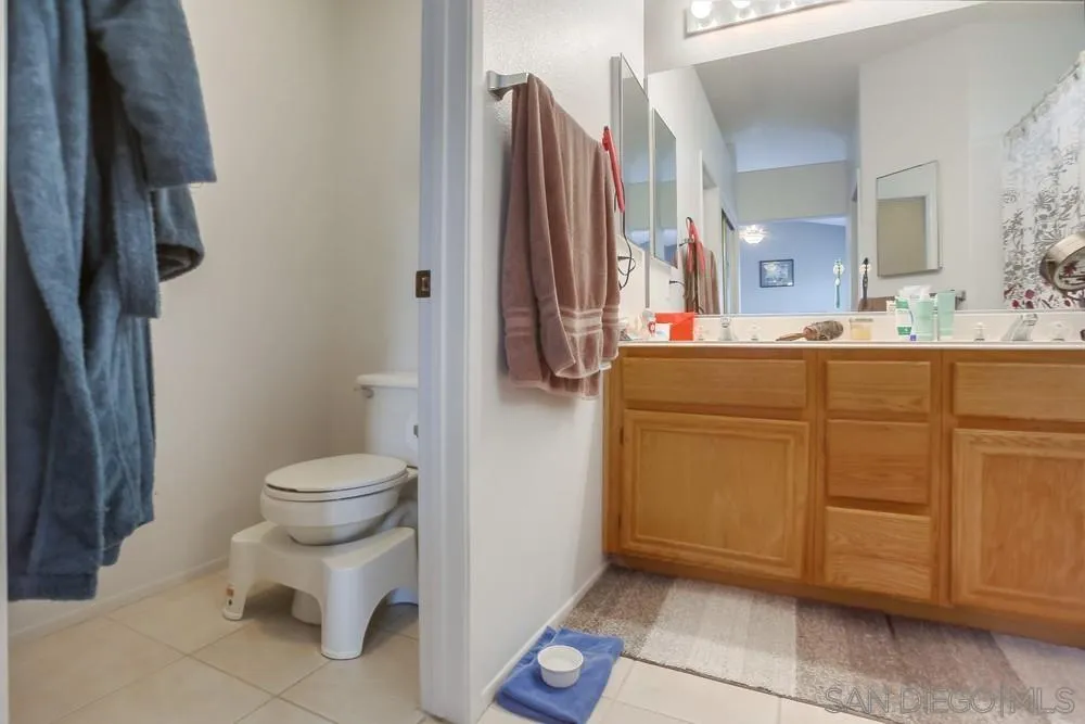498 Shadow Tree Drive Oceanside, CA 92058 - Photo 29 of 42 a bathroom with a toilet sink and mirror