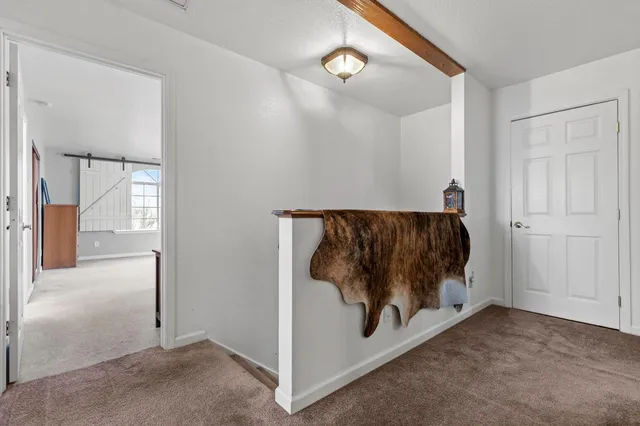 a living room with a couch and potted plant on the wall