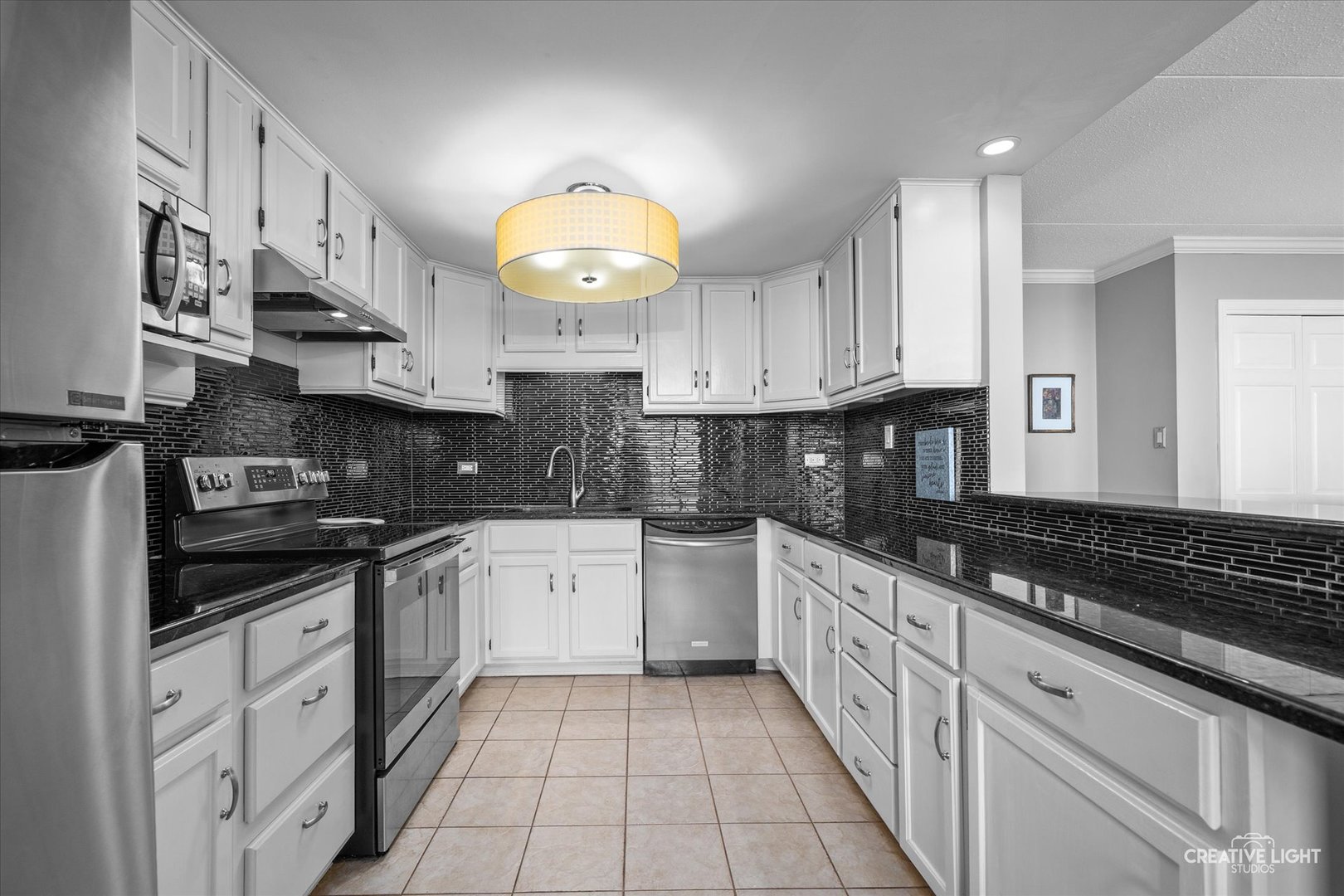2005 South Finley Road, Unit 1209 Lombard, IL 60148 - Photo 8 of 29 a large kitchen with stainless steel appliances granite countertop a stove a sink and a white cabinets