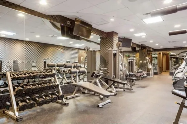 a view of a room with gym equipment