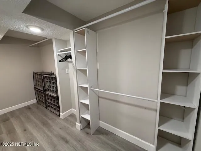 a view of walk in closet with empty racks
