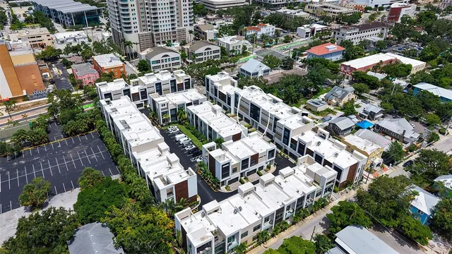 a view of street with sitting area