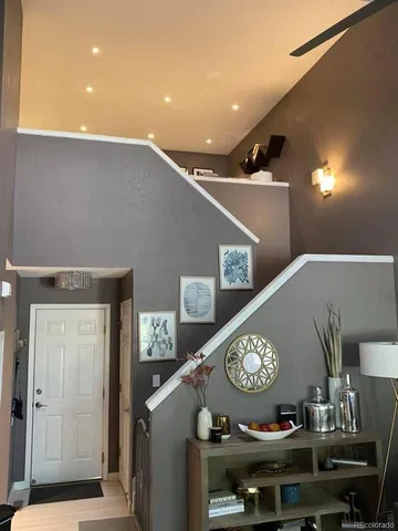 a view of a hallway with elevator