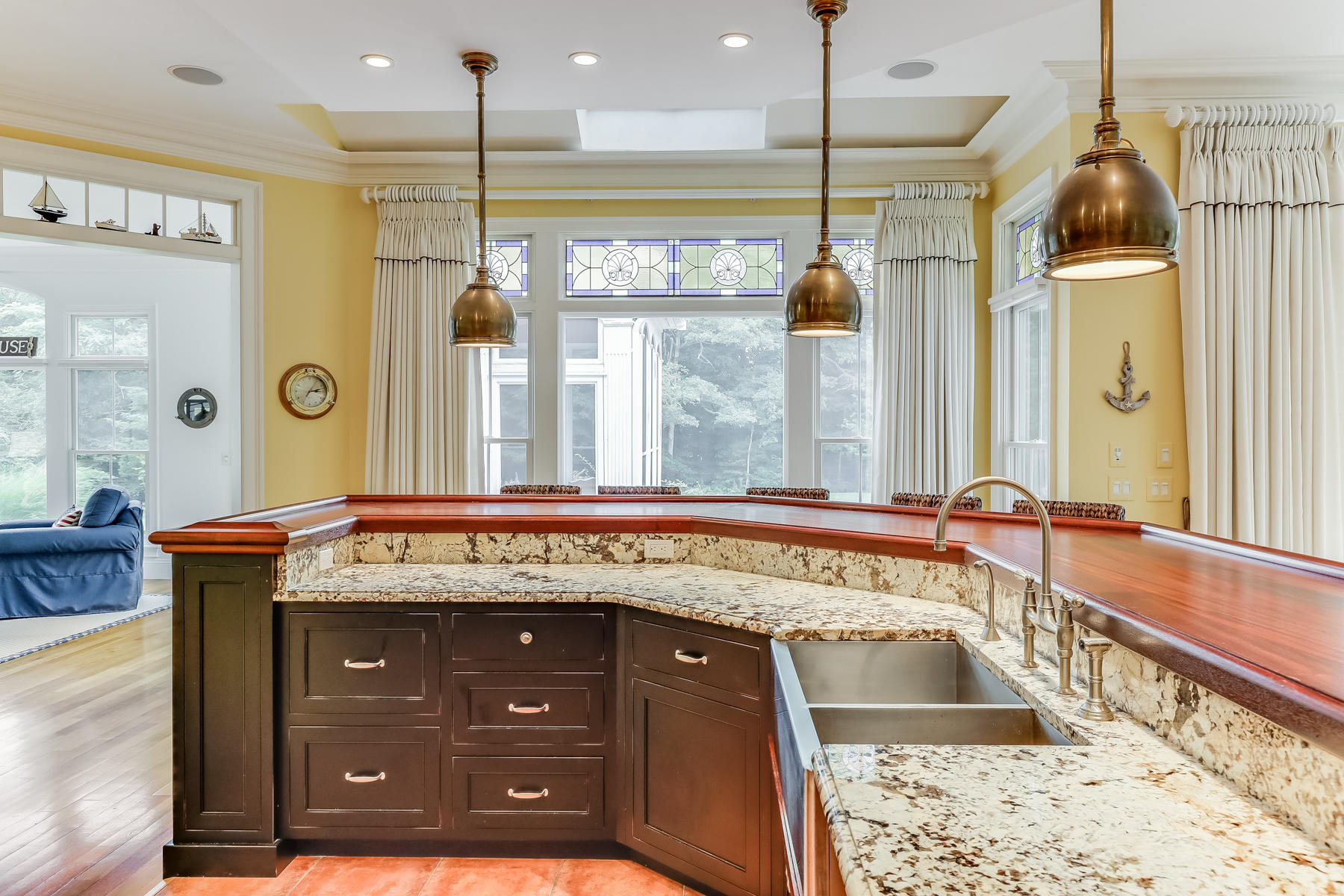 51 Meadow Farm Road Centerville, MA 02632 - Photo 11 of 45 a bathroom with a granite countertop sink and a large mirror