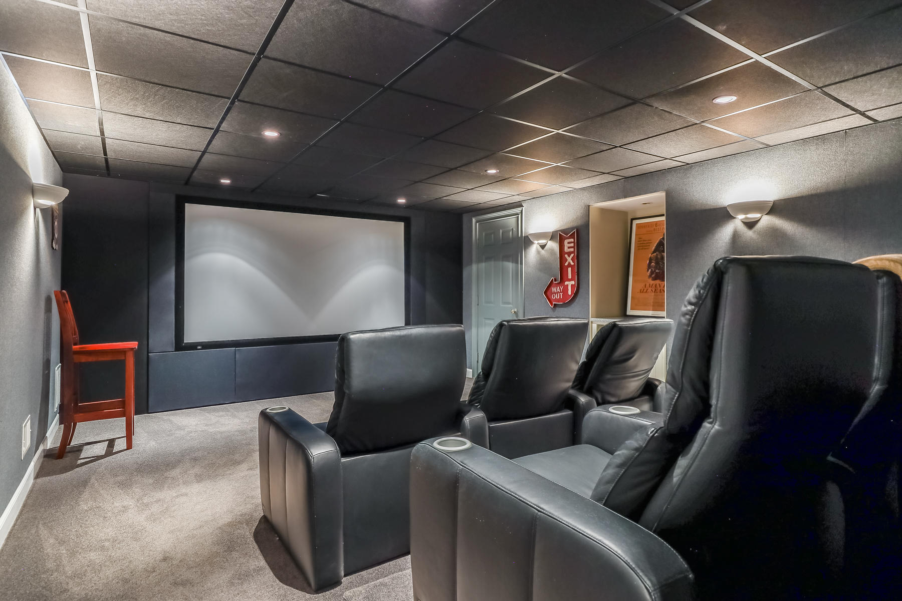 51 Meadow Farm Road Centerville, MA 02632 - Photo 34 of 45 a media room with lots of chairs and a projector screen