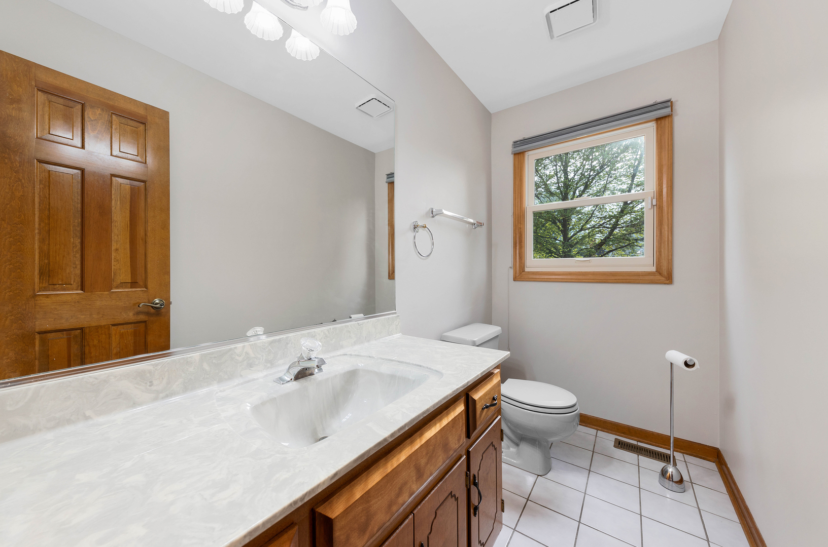 1751 Mundelein Road Naperville, IL 60565 - Photo 18 of 37 a bath room with a sink a toilet and a mirror