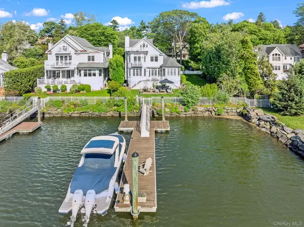 a aerial view of a house with swimming pool and large trees
