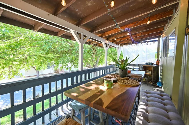 a view of a bench in the garden