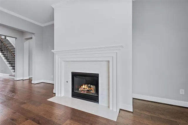 a living room with a fireplace