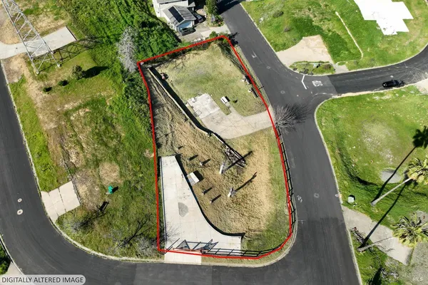 an aerial view of a garden