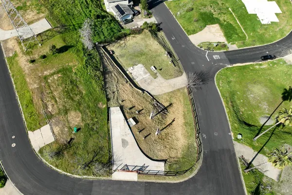 an aerial view of a garden