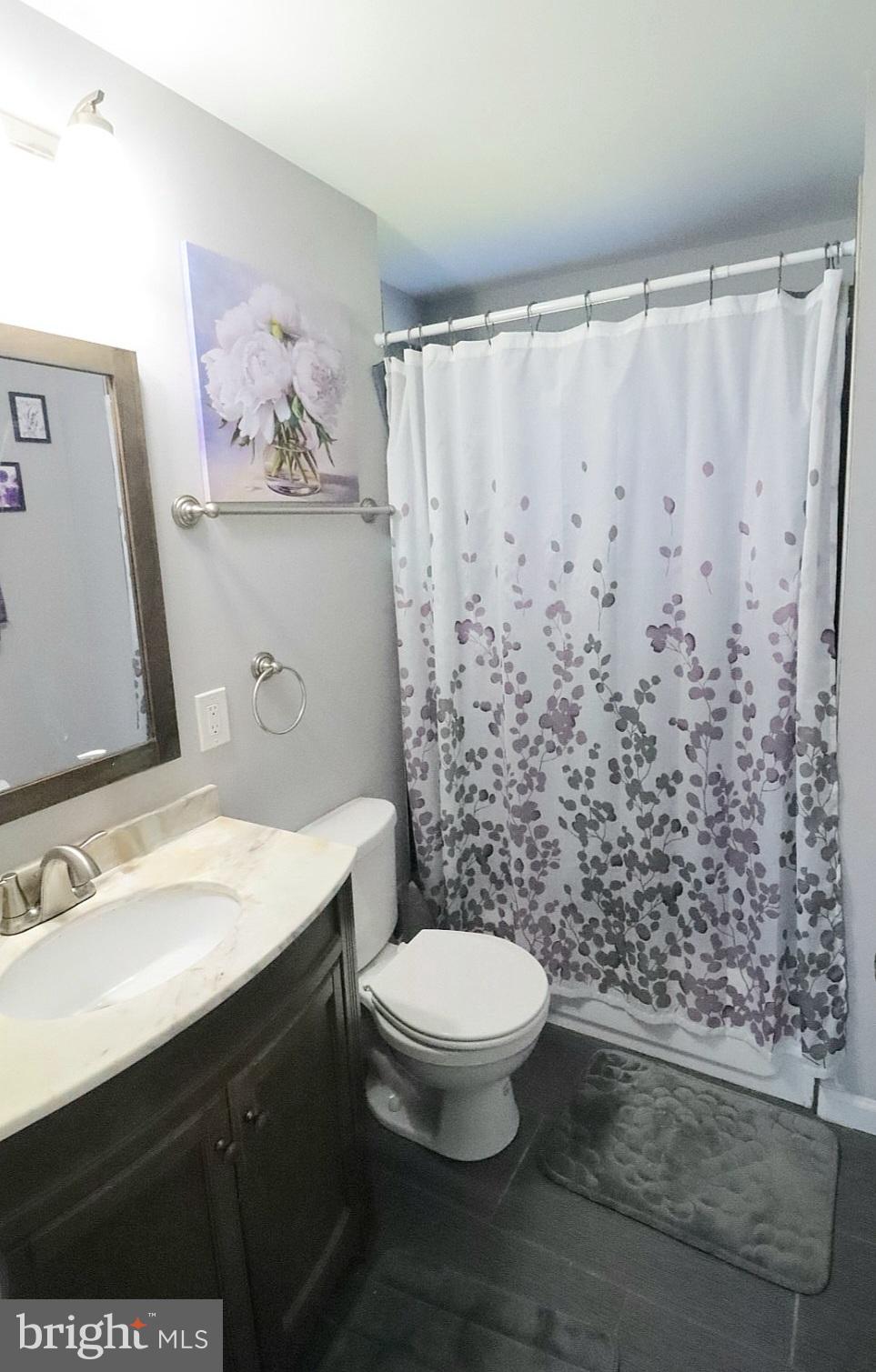 718 Cliffedge Road Pikesville, MD 21208 - Photo 14 of 28 a bathroom with a sink a toilet and shower curtain