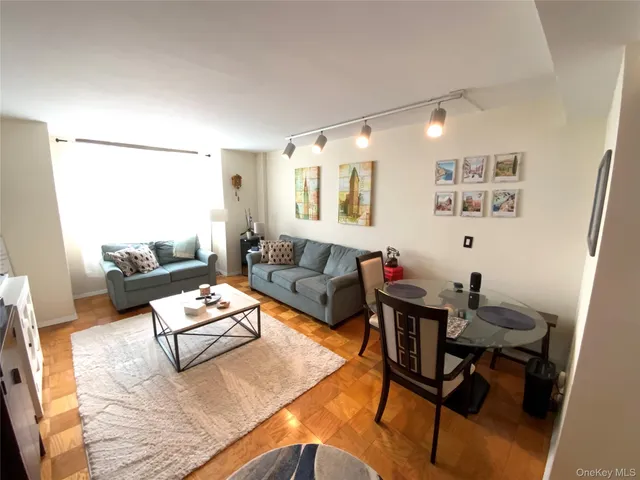 a living room with furniture and a rug