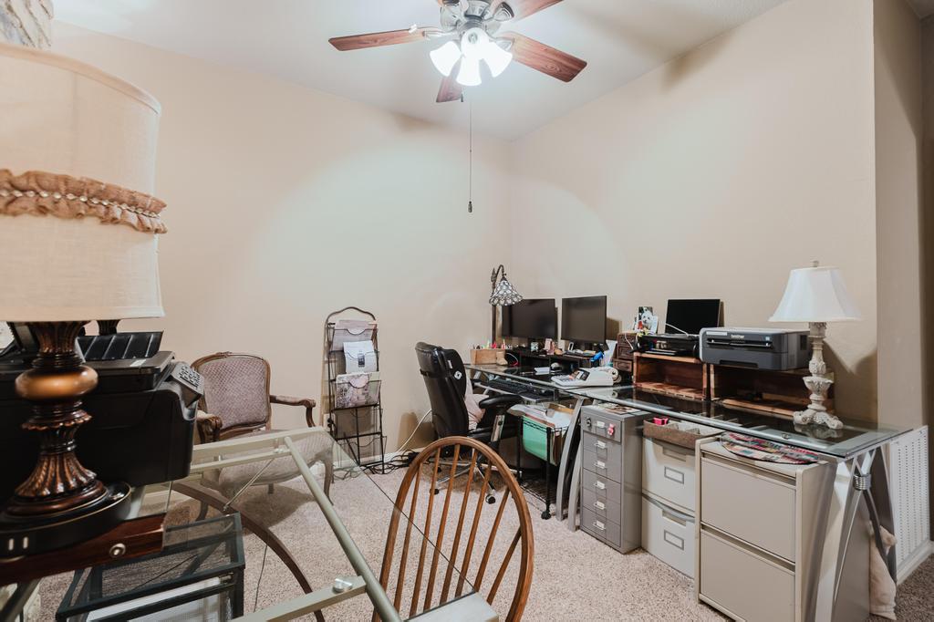10819 Crown Colony Drive, Unit 40 Austin, TX 78747 - Photo 24 of 38 Office space featuring light carpet and ceiling fan