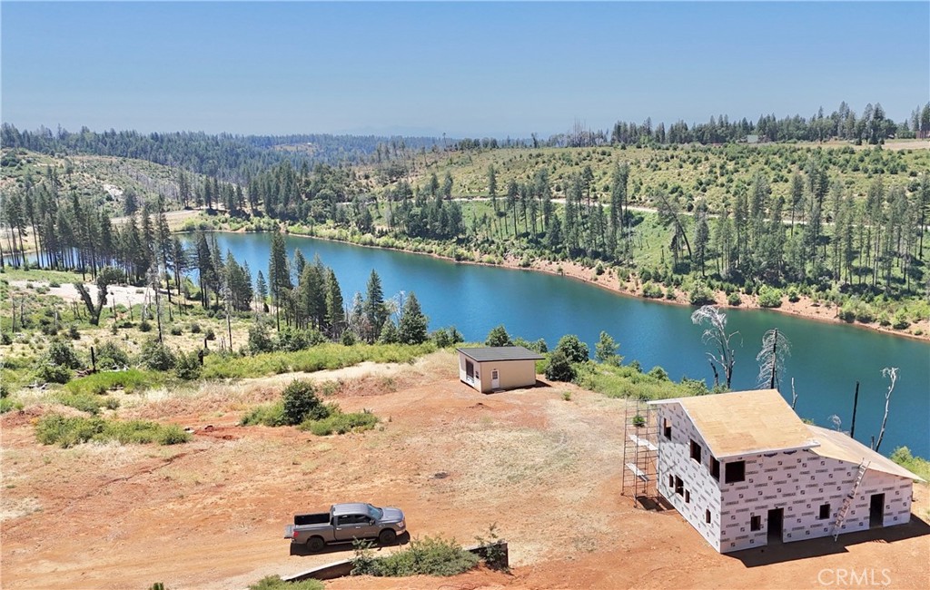 a view of a lake with a city