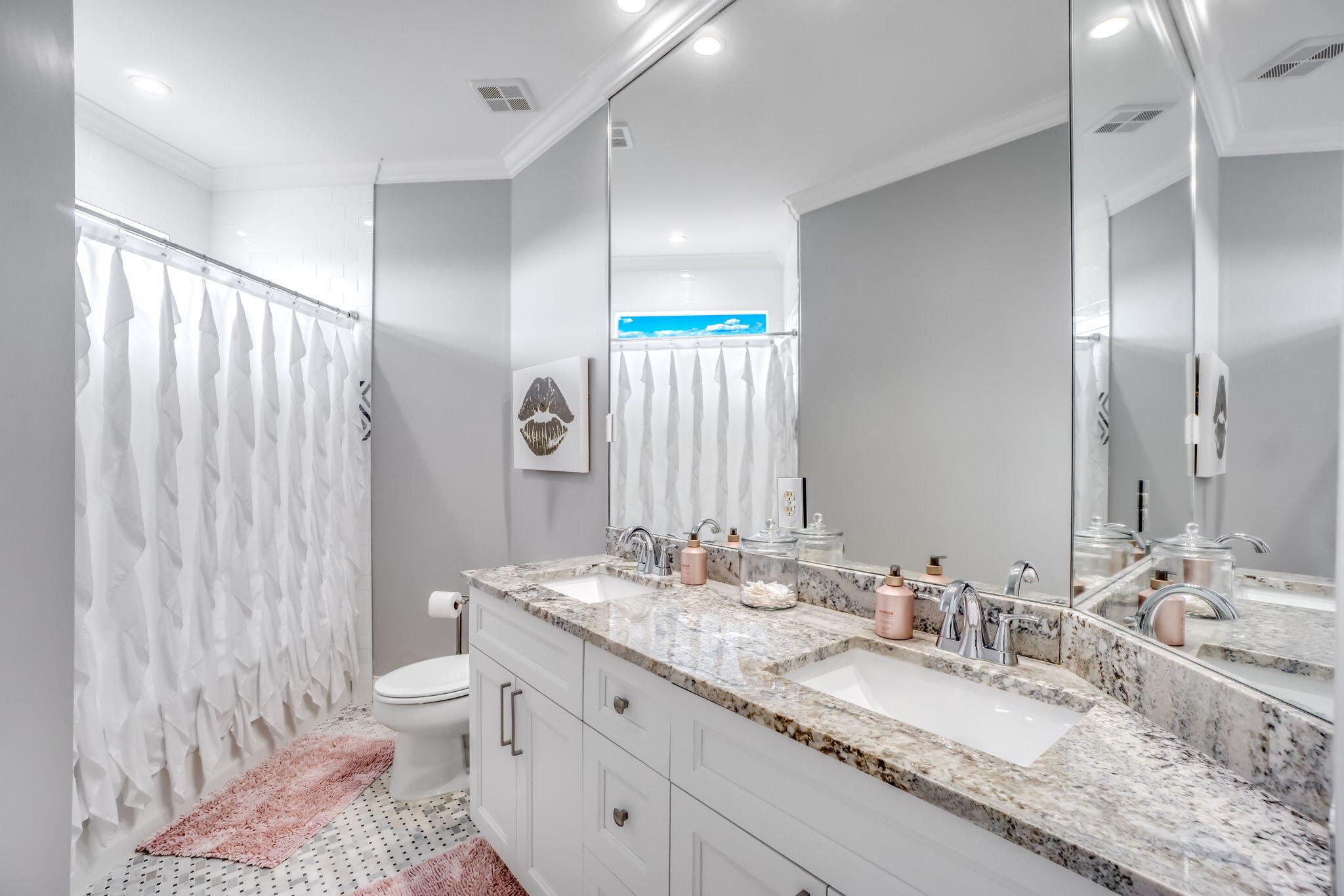 9760 Vineyard Court Boca Raton, FL 33428 - Photo 46 of 75 a bathroom with a granite countertop sink and a mirror