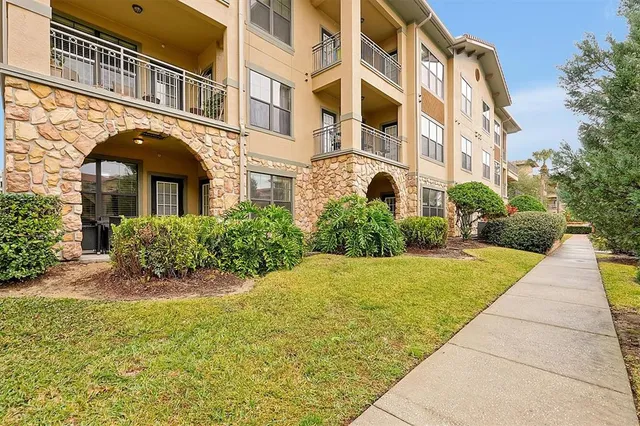 a front view of a multi story building