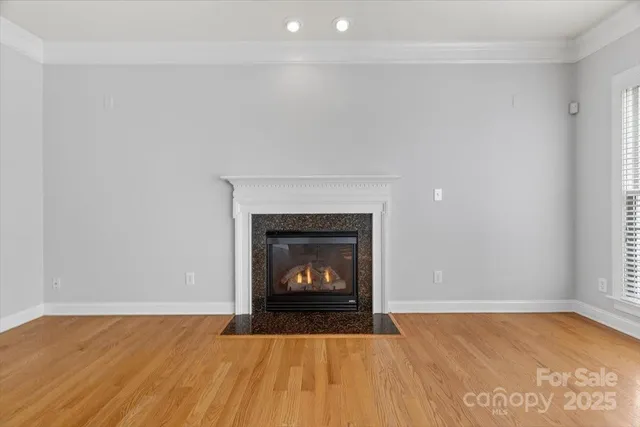 a room with a fireplace