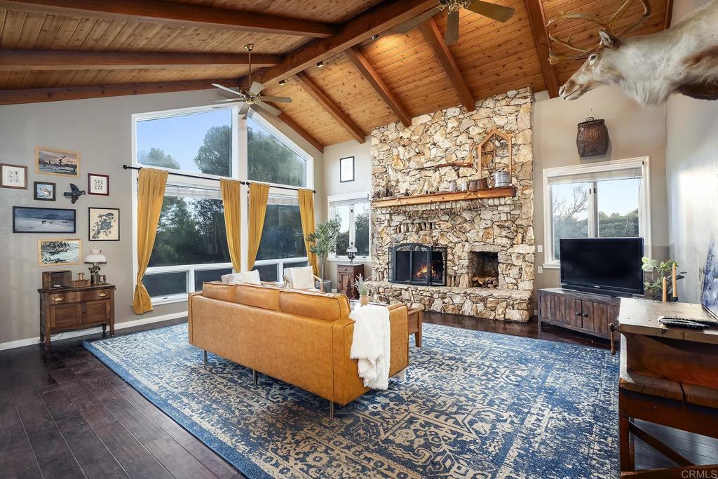 23002 Japatul Valley Road Alpine, CA 91901 - Photo 6 of 65 a living room with furniture a flat screen tv and a fireplace