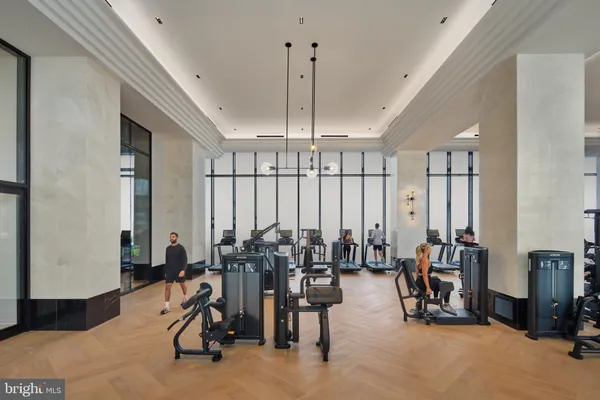 a view of a room with gym equipment
