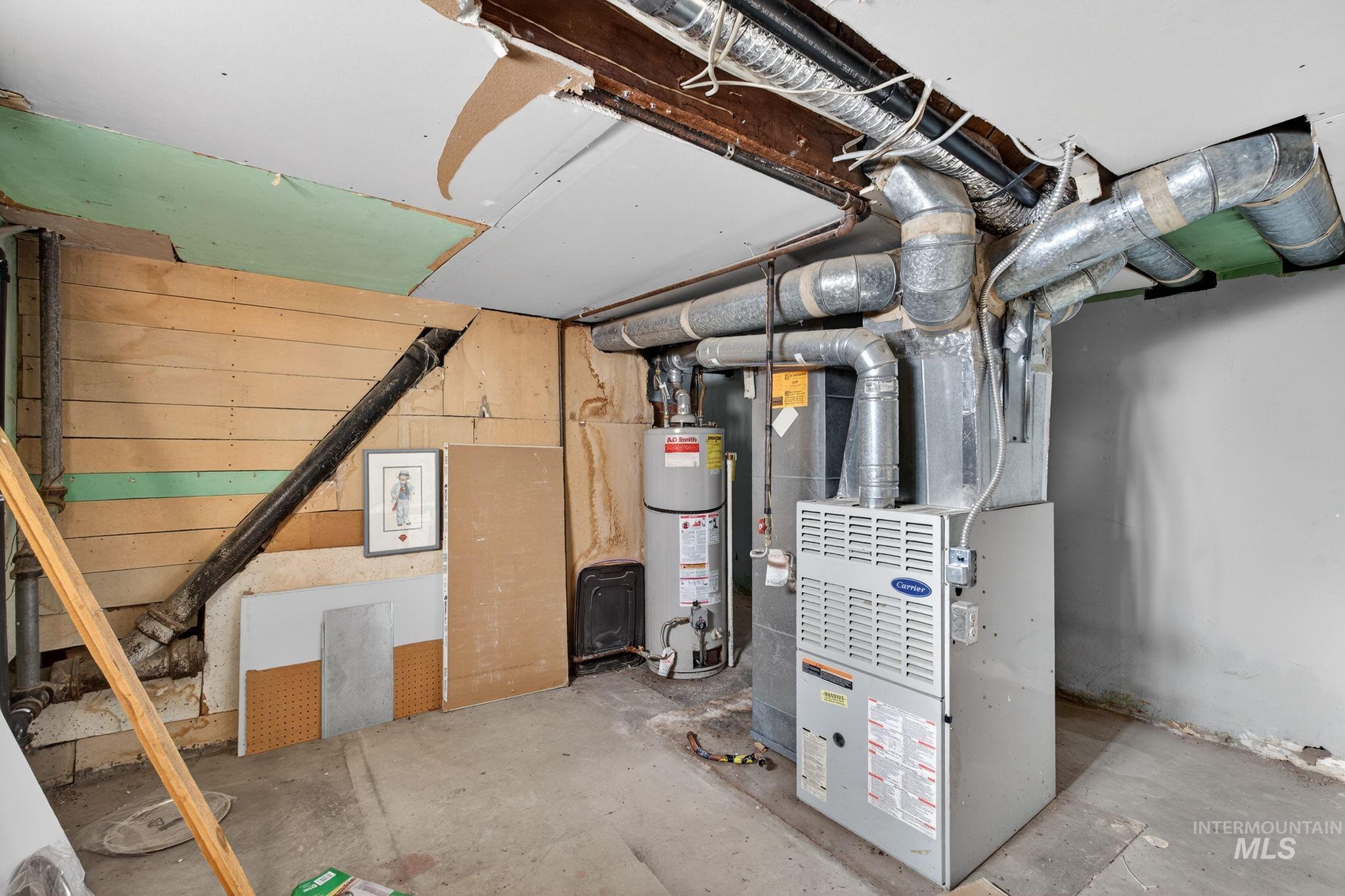 208 South 4th W Street Preston, ID 83263 - Photo 28 of 38 Utility room with water heater and heating unit