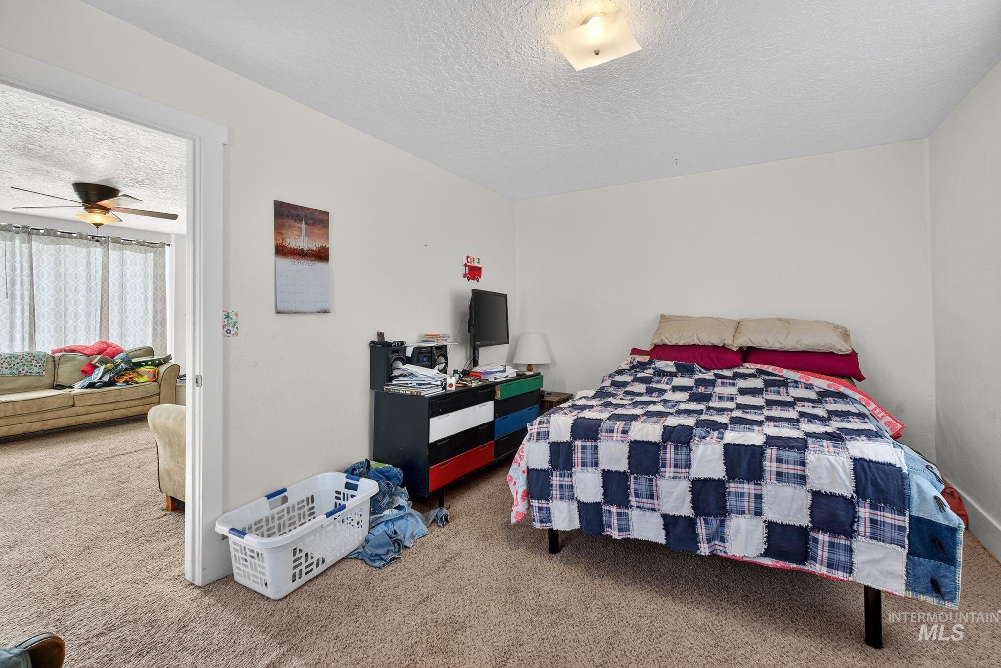 208 South 4th W Street Preston, ID 83263 - Photo 6 of 38 Bedroom with carpet floors and a textured ceiling