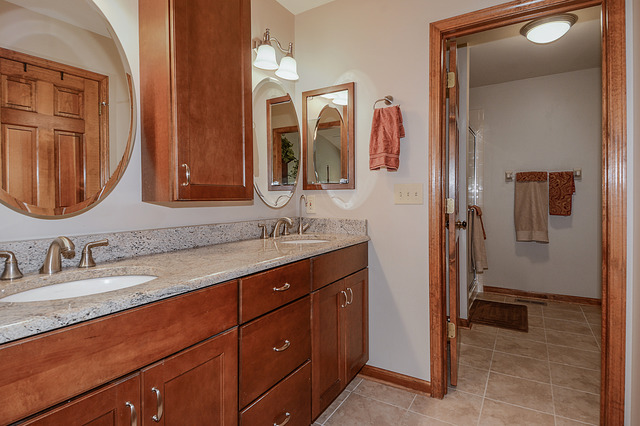 2570 Miller Road Geneva, IL 60134 - Photo 14 of 21 a en suite bathroom with a double vanity sink and a mirror