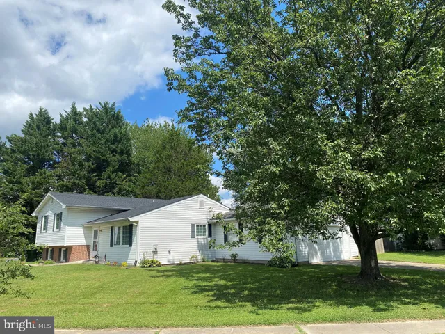 a view of house with a big yard and large trees