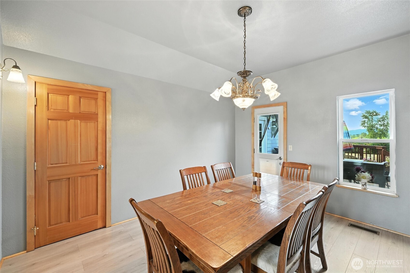 5149 Elder Road Ferndale, WA 98248 - Photo 7 of 40 a dining room with furniture a chandelier and wooden floor
