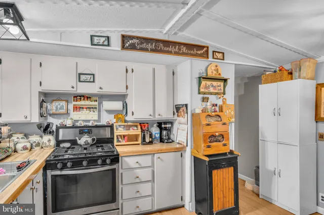 a kitchen with stainless steel appliances a stove and a refrigerator