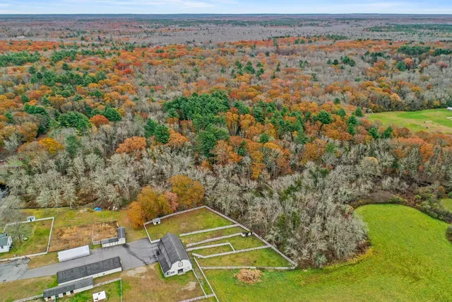 an aerial view of a pool