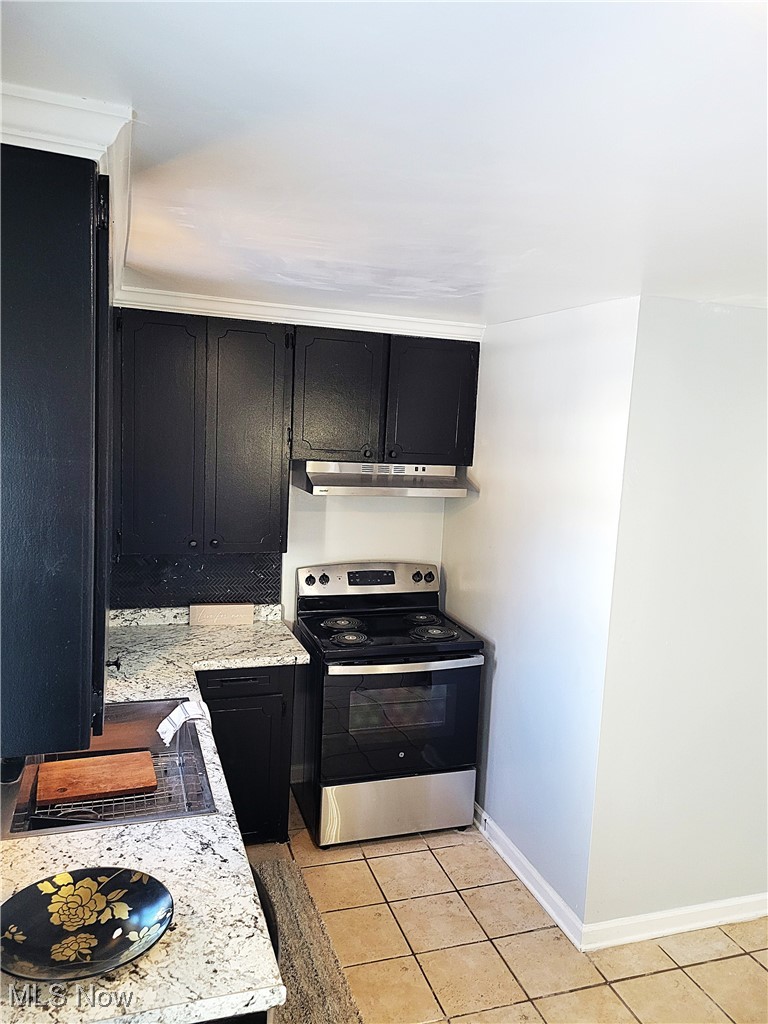 1185 Winston Road Cleveland, OH 44121 - Photo 6 of 24 Kitchen featuring stainless steel range with electric cooktop and light tile patterned flooring